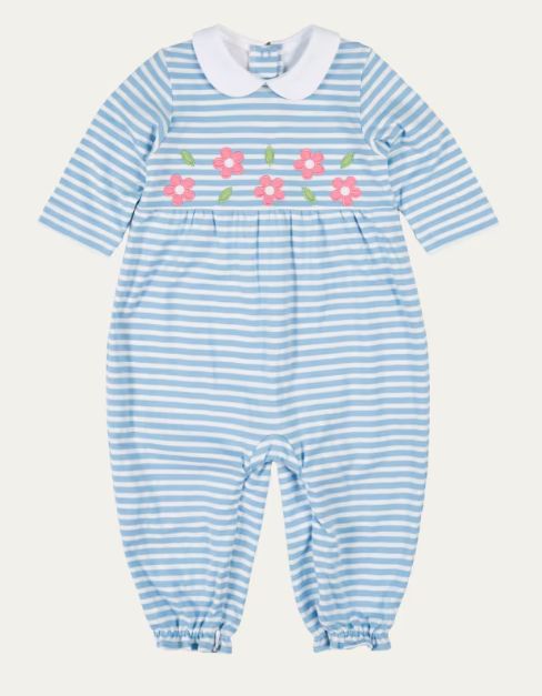 LS Blue Stripe Knit Longall with Flowers