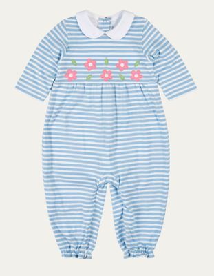 LS Blue Stripe Knit Longall with Flowers
