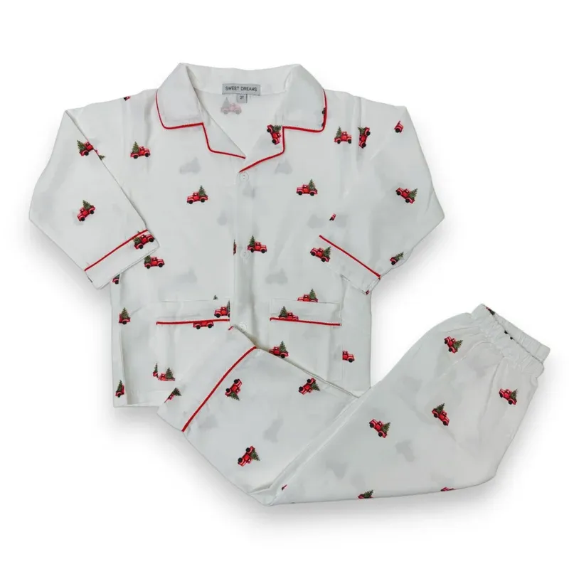 Christmas Tree Truck White PJ Set