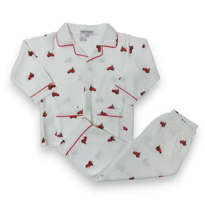 Christmas Tree Truck White PJ Set