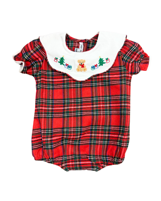 Teddy Bear Emb Tartan Plaid Bubble, Girl