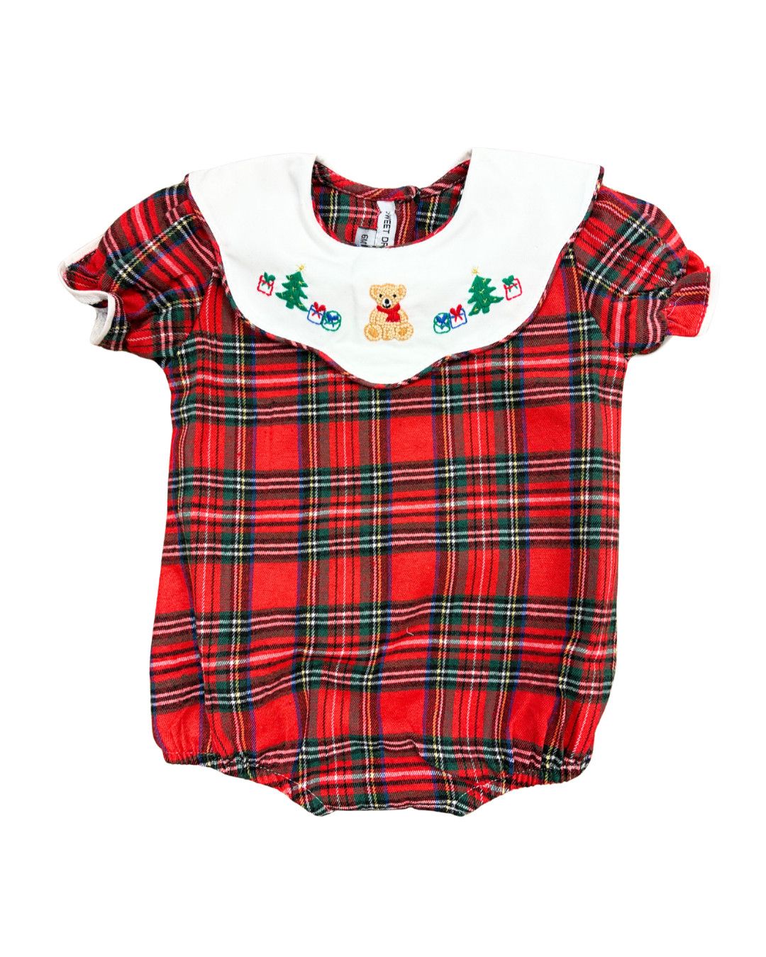 Teddy Bear Emb Tartan Plaid Bubble, Girl