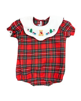Teddy Bear Emb Tartan Plaid Bubble, Girl