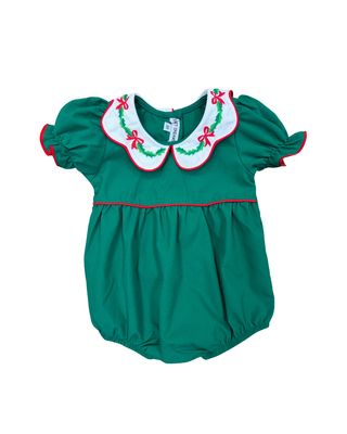 Bow &amp; Holly Emb Scallop Collar Hunter Green Bubble