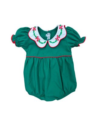 Bow &amp; Holly Emb Scallop Collar Hunter Green Bubble