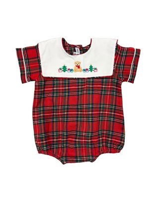 Teddy Bear Emb Tartan Plaid Bubble, Boy