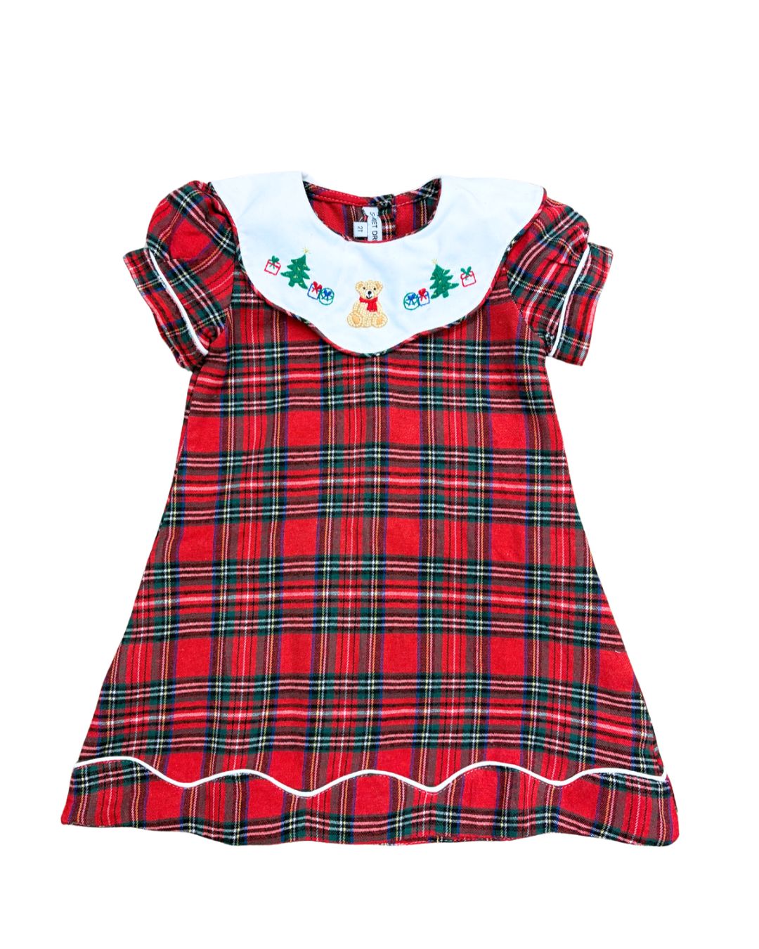 Teddy Bear Emb Tartan Plaid Dress