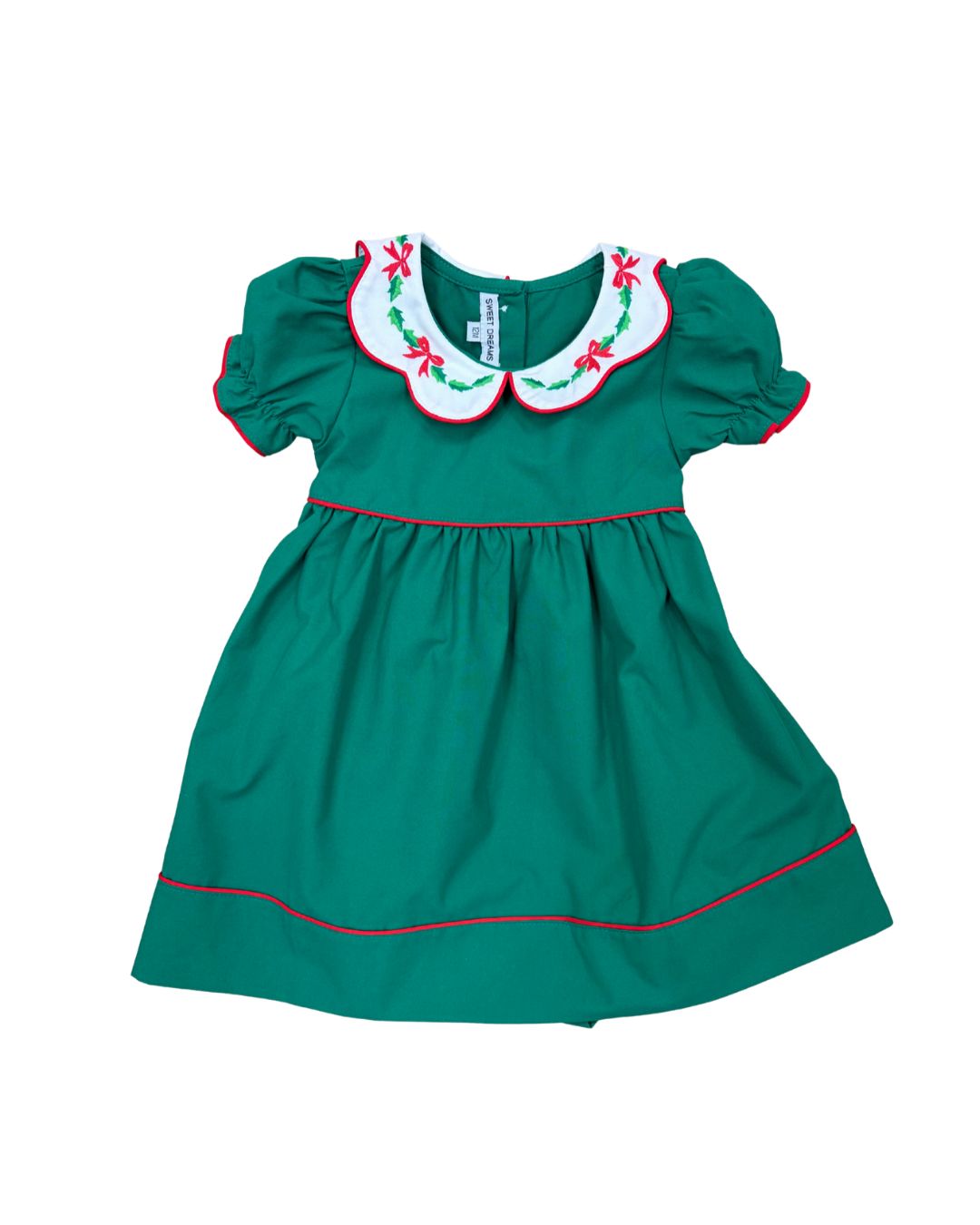 Bow &amp; Holly Emb Scallop Collar Hunter Green Dress