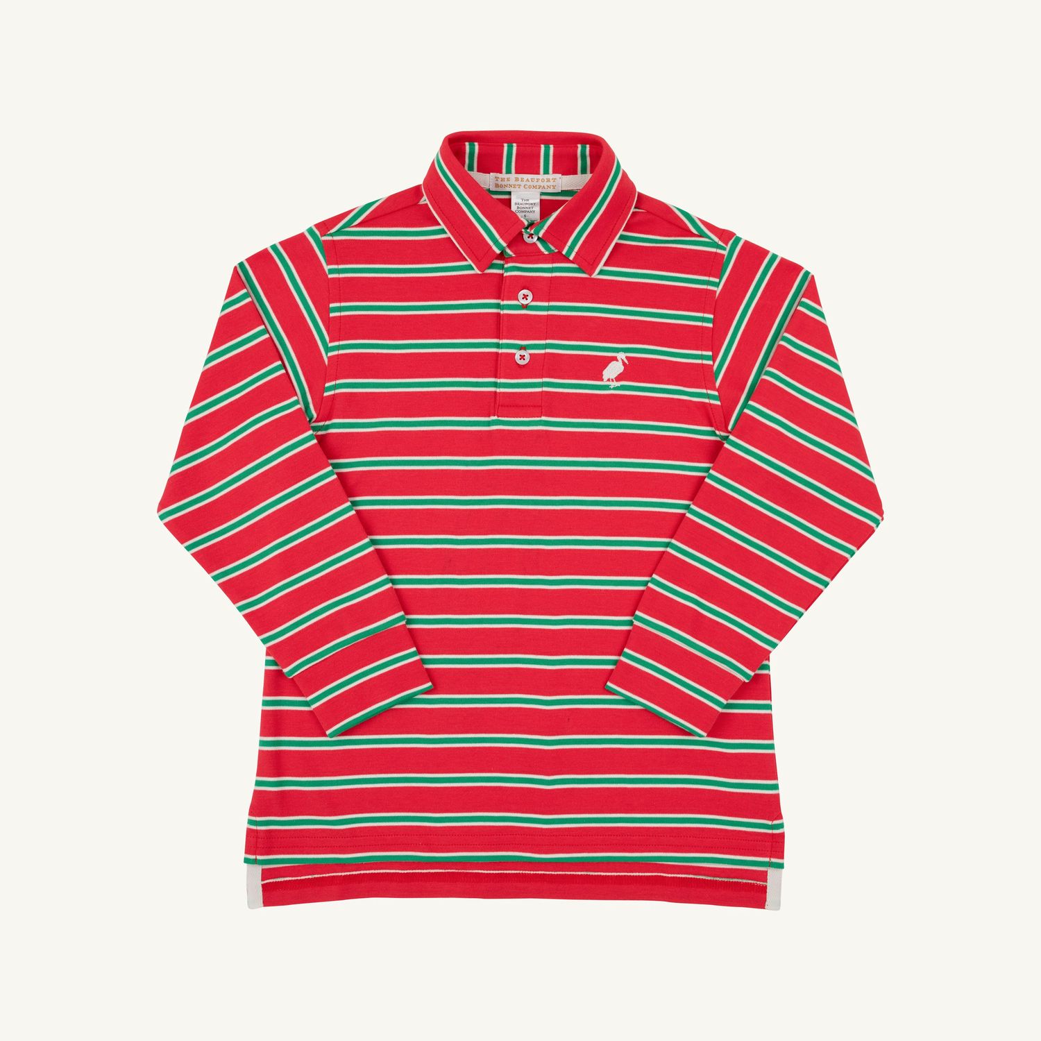 Striped Prim and Proper Polo LS, Richmond Red/ Kiawah Kelly 