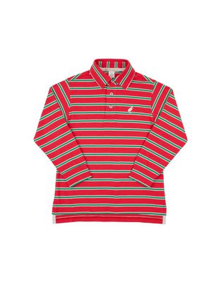 Striped Prim and Proper Polo LS, Richmond Red/ Kiawah Kelly 