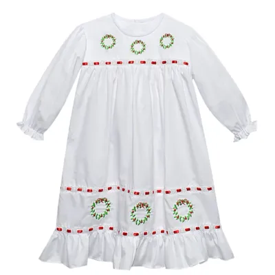 White Clementine Gown, Christmas Wreath   