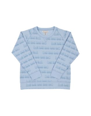 Cassidy Comfy Crewneck, Blue Choo Choos