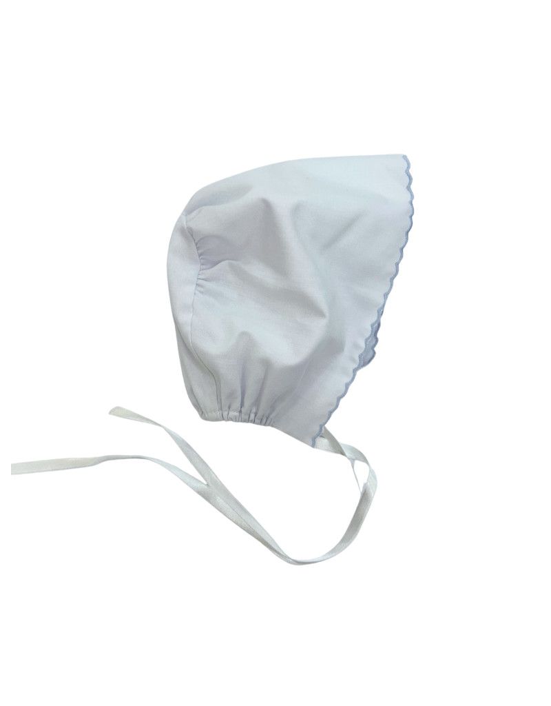Baby Bonnet with Blue Scallop Trim