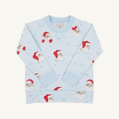 Cassidy Comfy Crewneck, Dear Santa, Blue Stripe