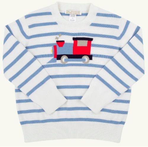 Isaac's Intarsia Sweater, Barrington Blue Stripe Train
