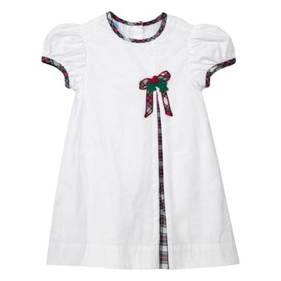 Dolly Pleat Dress, White Cord Christmas Tartan