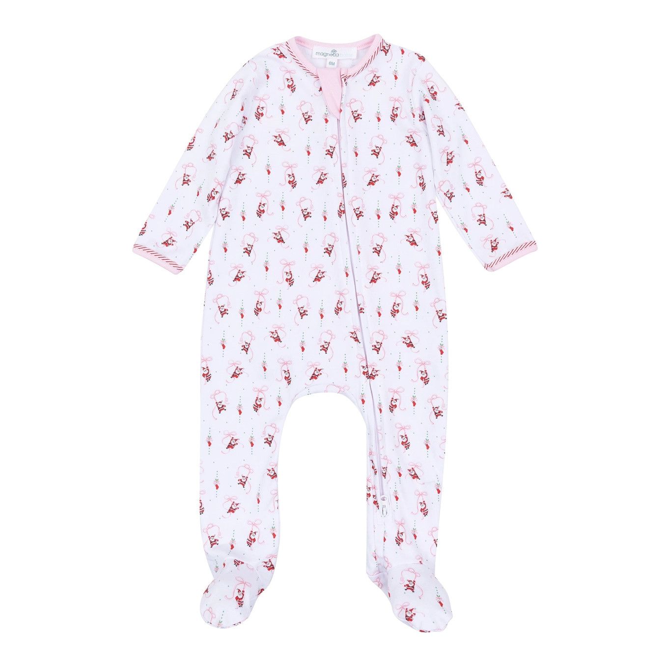 Jolly Ribbons Print Ruffle Zip Footie