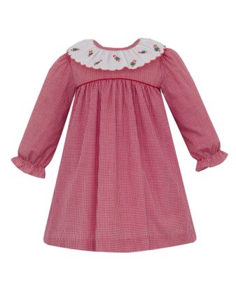 Emb Candy Canes Red Gingham Collared Dress