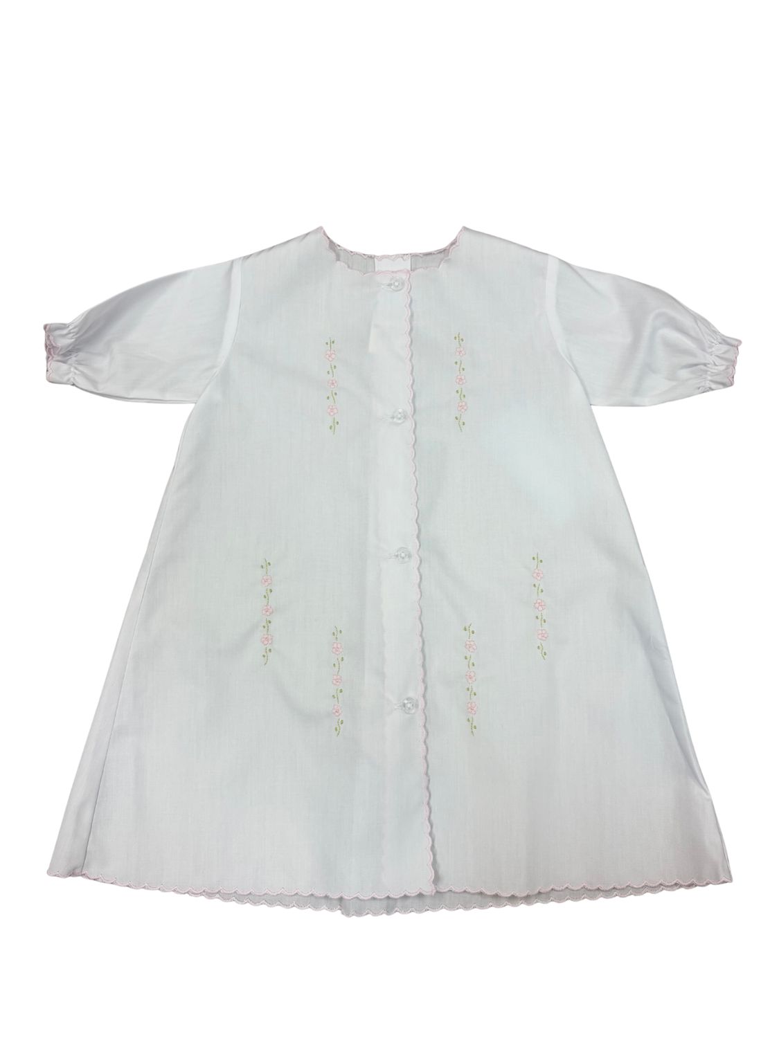 L/S Daygown White/Pink, Row Flowers