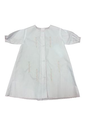 L/S Daygown White/Pink, Row Flowers