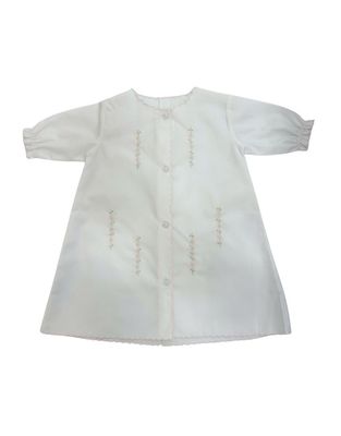 L/S Daygown White/Pink, Row Flowers