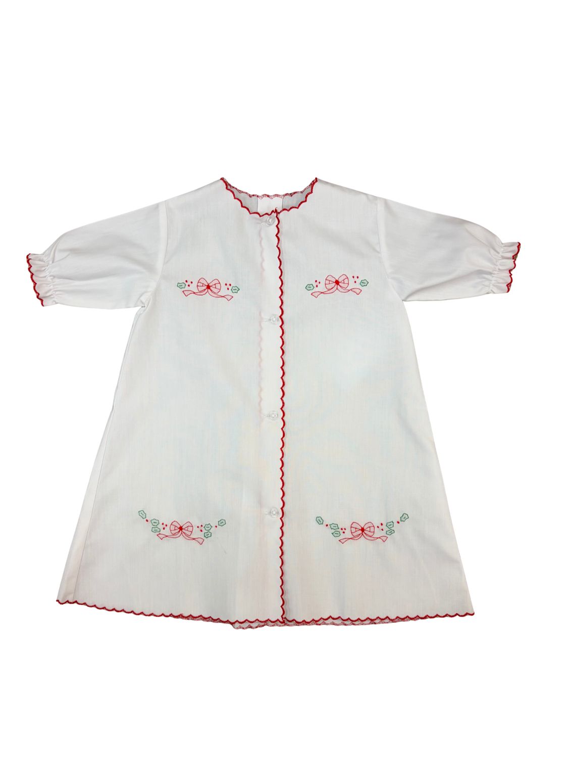LS Daygown White/ Red, Christmas Bow