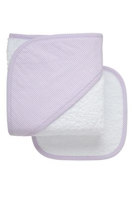 Hooded Towel and Washcloth Set, Seersucker Stripe Lilac