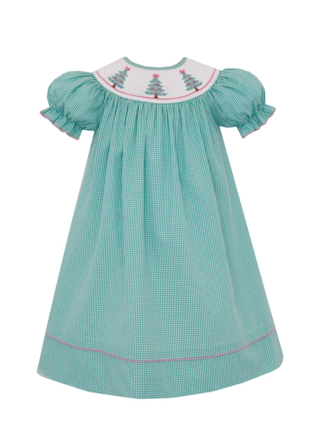 Green Gingham Bishop, Pink Bow Christmas Tree