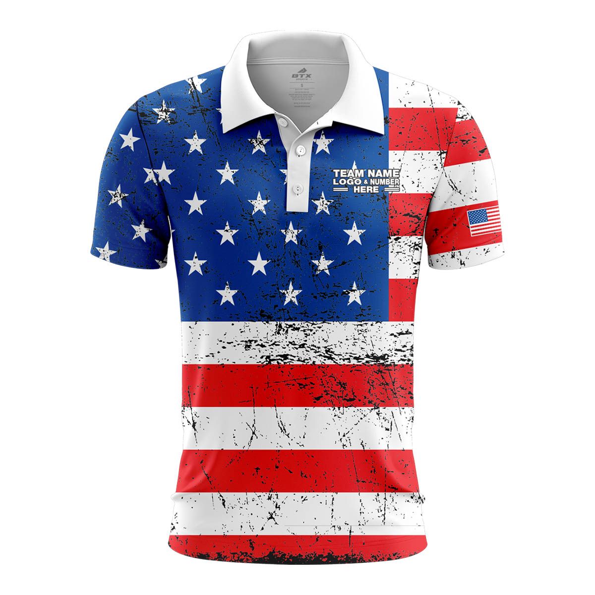 Custom Fully Sublimated USA FLAG Pattern Blue Red White Performance Polo Shirt 4338