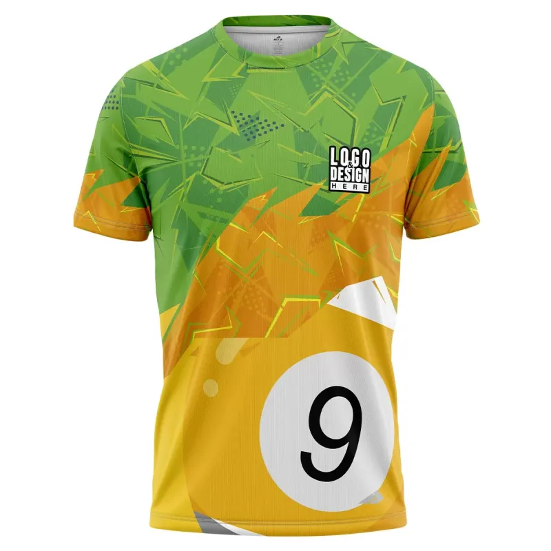 Custom Fully Sublimated Number Nine Pool Ball Pattern Green Yellow Performance Jersey