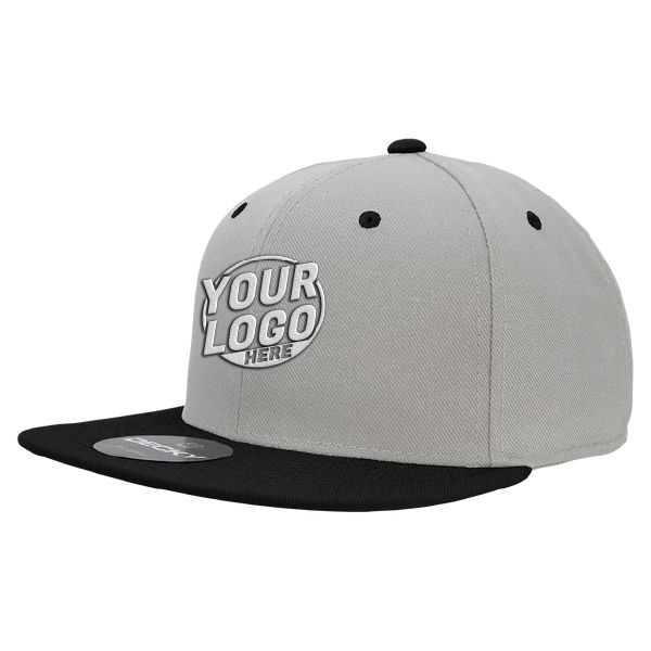 RP1 Baseball 6 Panel High Profile Structured Acrylic / Polyester Flat Bill Fitted Gray Black Hat 00163