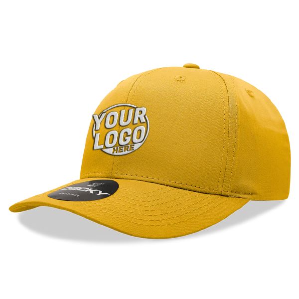 6022 Baseball 6 Panel Mid Profile Structured Cotton / Polyester Curved Visor Snap Back Gold Hat 00191