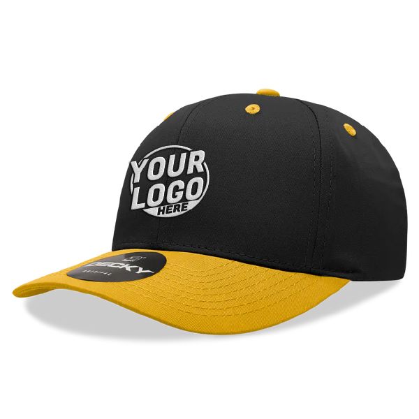 6022 Baseball 6 Panel Mid Profile Structured Cotton / Polyester Curved Visor Snap Back Black Gold Hat 213