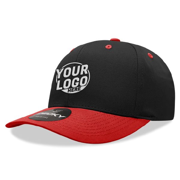 6022 Baseball 6 Panel Mid Profile Structured Cotton / Polyester Curved Visor Snap Back Black Red Hat 217
