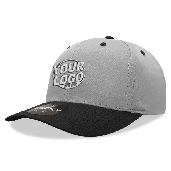6022 Baseball 6 Panel Mid Profile Structured Cotton / Polyester Curved Visor Snap Back Gray Black Hat 221