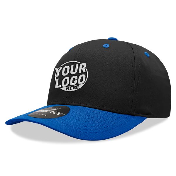 6022 Baseball 6 Panel Mid Profile Structured Cotton / Polyester Curved Visor Snap Back Black Royal Blue Hat 219