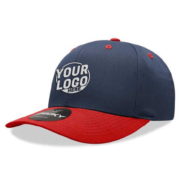 6022 Baseball 6 Panel Mid Profile Structured Cotton / Polyester Curved Visor Snap Back Navy Blue Red Hat 223