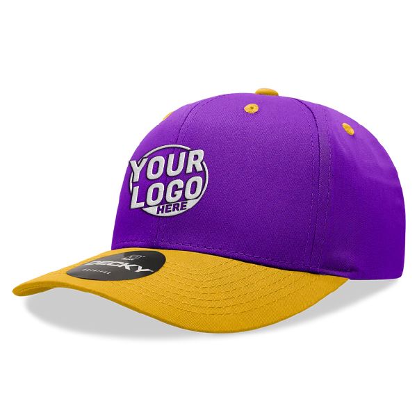 6022 Baseball 6 Panel Mid Profile Structured Cotton / Polyester Curved Visor Snap Back Purple Gold Hat 225