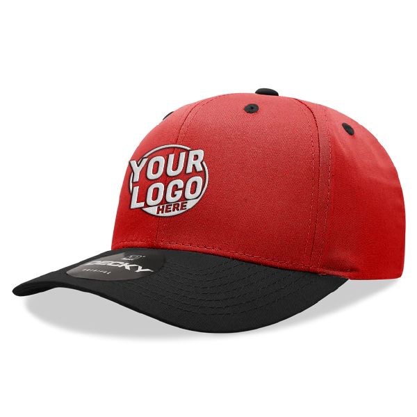 6022 Baseball 6 Panel Mid Profile Structured Cotton / Polyester Curved Visor Snap Back Red Black Hat 229