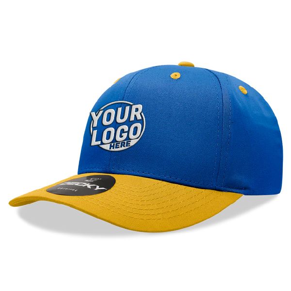 6022 Baseball 6 Panel Mid Profile Structured Cotton / Polyester Curved Visor Snap Back Royal Blue Gold Hat 231
