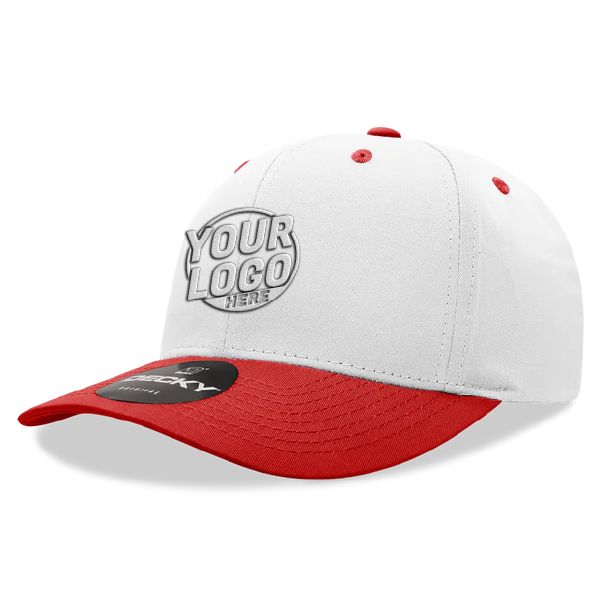 6022 Baseball 6 Panel Mid Profile Structured Cotton / Polyester Curved Visor Snap Back White Red Hat 235