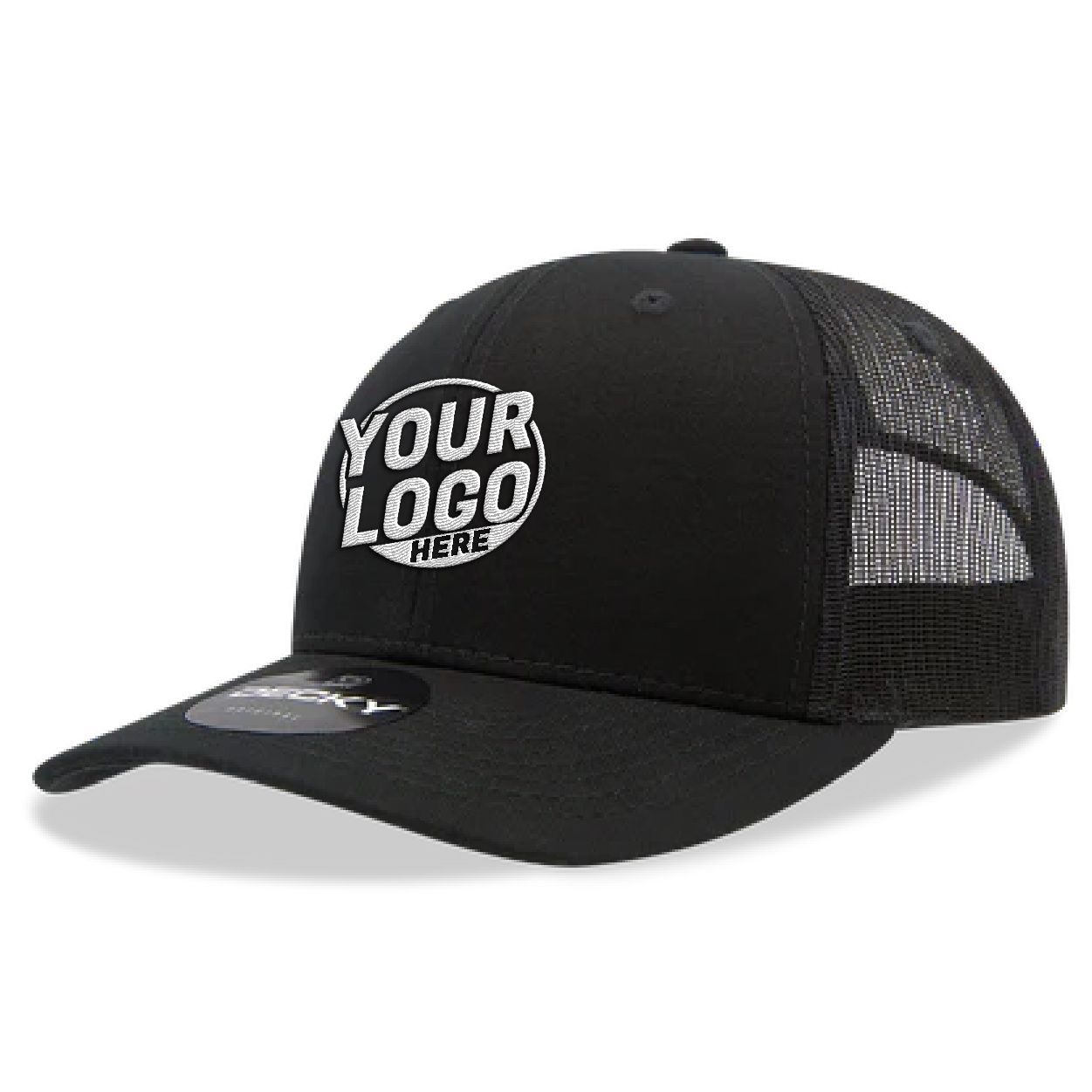 6021 Classic Trucker 6 Panel Mid Profile Structured Cotton / Poly Snap Back Trucker Black Hat 00237