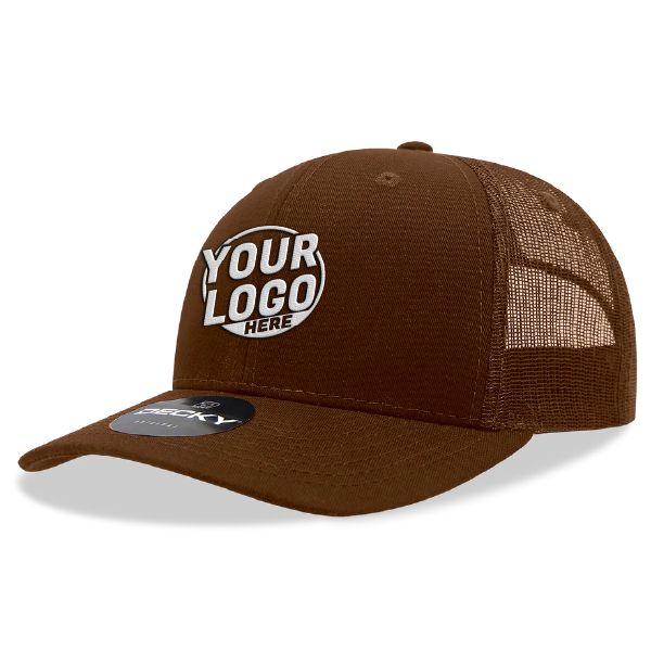 6021 Classic Trucker 6 Panel Mid Profile Structured Cotton / Poly Snap Back Trucker Brown Hat 00252