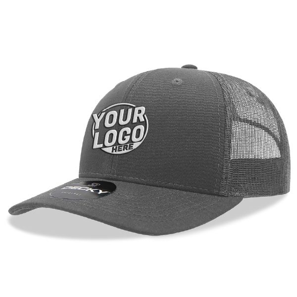 6021 Classic Trucker 6 Panel Mid Profile Structured Cotton / Poly Snap Back Trucker Charcoal Hat 00256