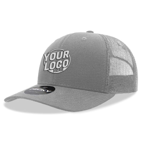 6021 Classic Trucker 6 Panel Mid Profile Structured Cotton / Poly Snap Back Trucker Gray Hat 00262