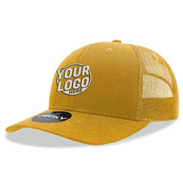 6021 Classic Trucker 6 Panel Mid Profile Structured Cotton / Poly Snap Back Trucker Gold Hat 00260