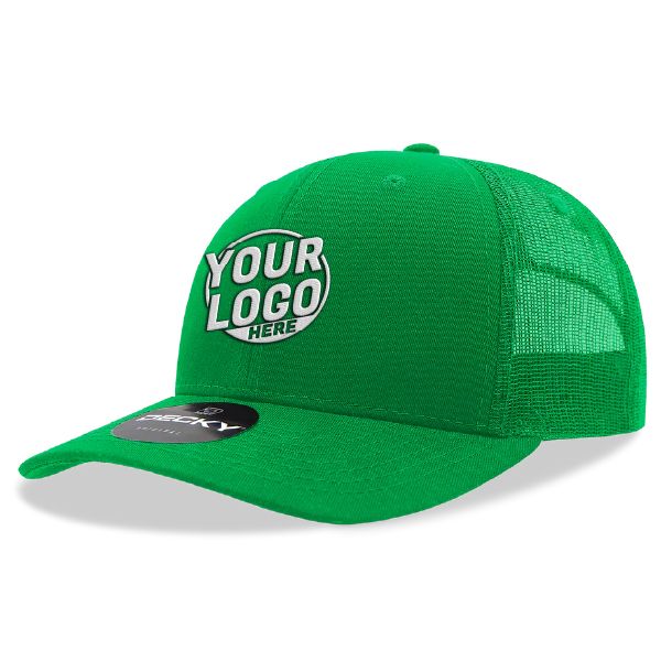 6021 Classic Trucker 6 Panel Mid Profile Structured Cotton / Poly Snap Back Trucker Kelly Green Hat 00266