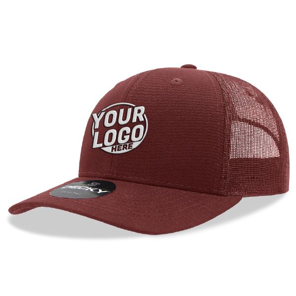 6021 Classic Trucker 6 Panel Mid Profile Structured Cotton / Poly Snap Back Trucker Maroon Hat 00272