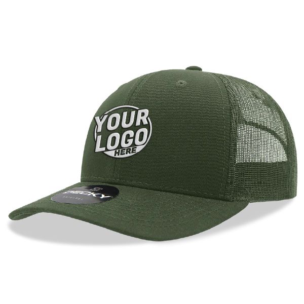 6021 Classic Trucker 6 Panel Mid Profile Structured Cotton / Poly Snap Back Trucker Olive Hat 00278