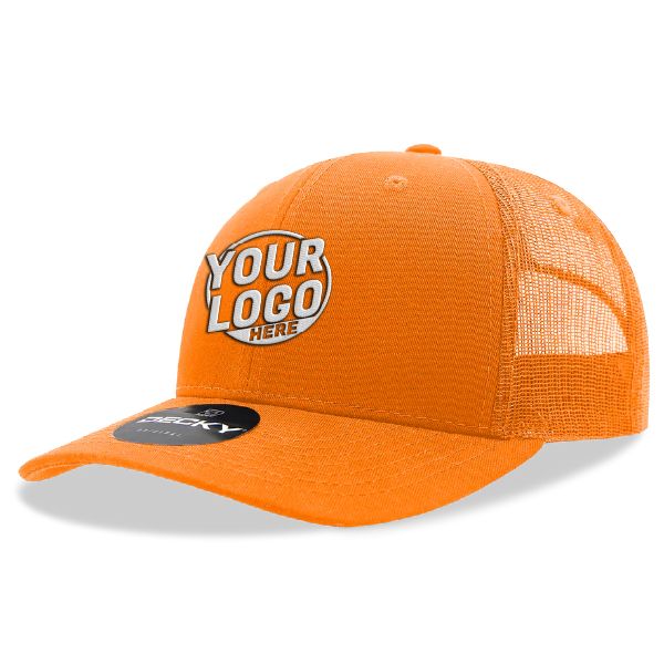 6021 Classic Trucker 6 Panel Mid Profile Structured Cotton / Poly Snap Back Trucker Orange Hat 00280